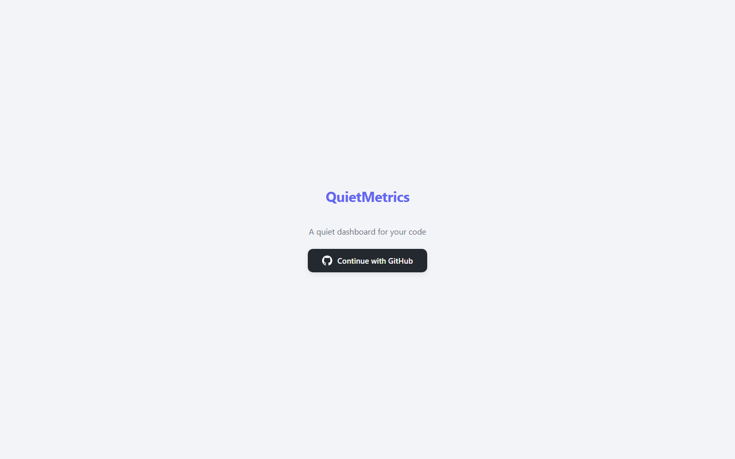 QuietMetrics login — GitHub OAuth, minimal interface